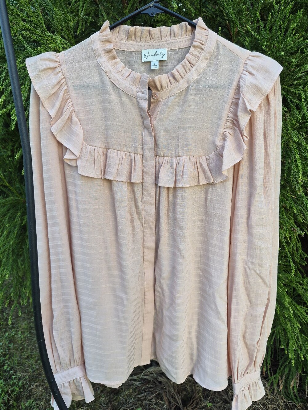 Ladies Wonderly Women's Blush Ruffle-Trim Long Sleeve Top